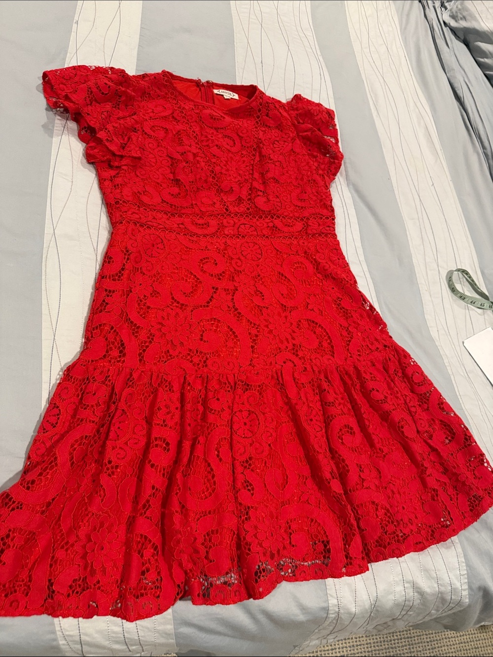 Nanette Lepore Red Lace Ruffled-Hem Party Dress size 12 NWOT